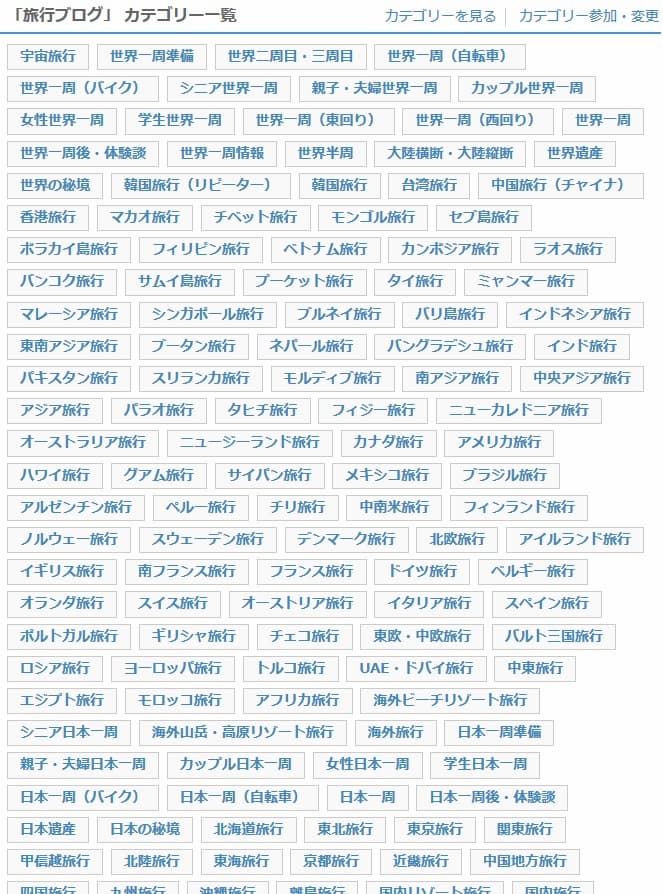 ブログ村 メイン「旅行」のサブカテゴリー一覧