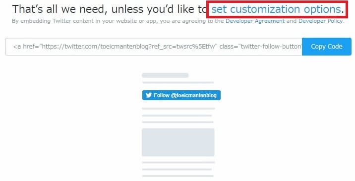 set customization options をクリック