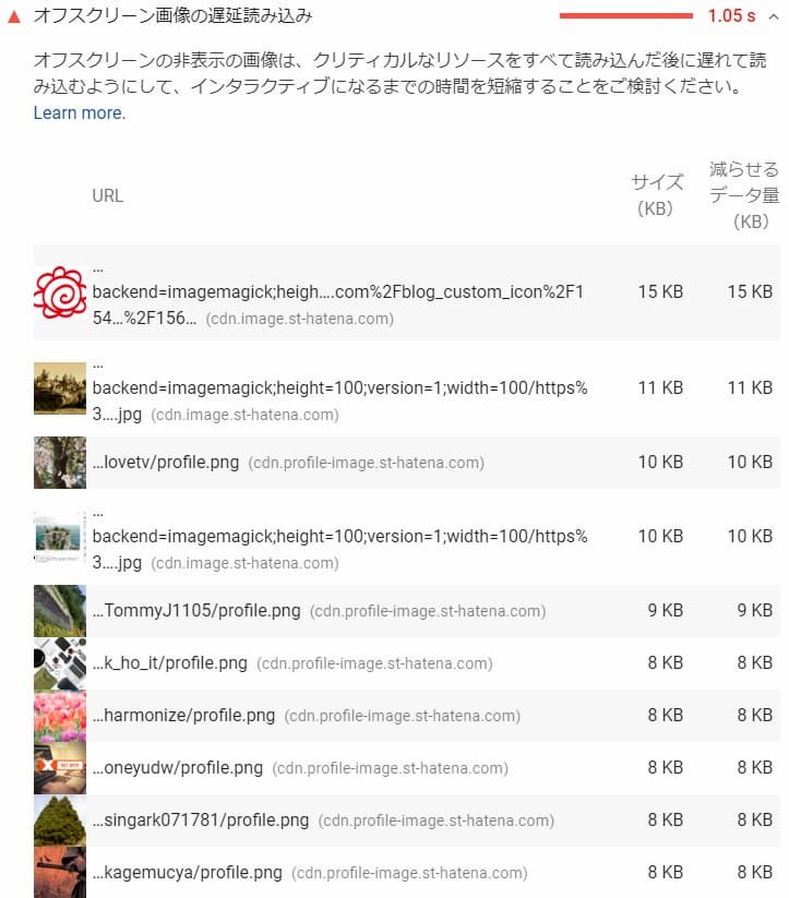 PageSpeed Insights 改善できる項目 オフスクリーン画像の遅延読み込み