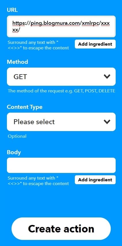 IFTTT Create action