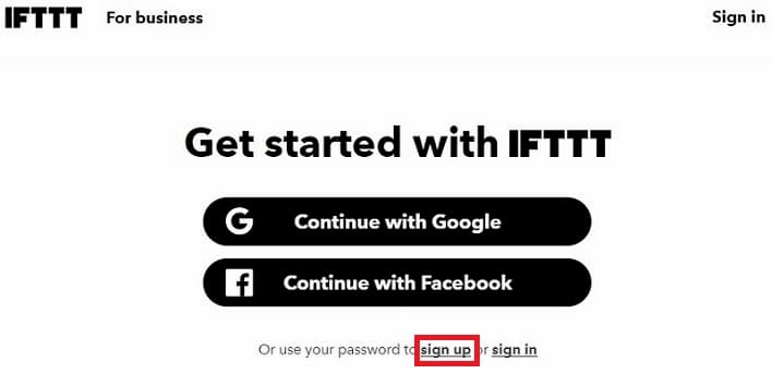 IFTTT Sign up2